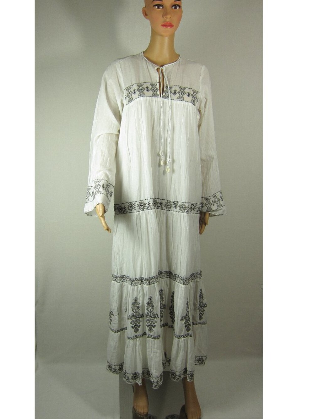 Women's Zara Embroidered Cotton Lined Summer Maxi Dress Made in India Size